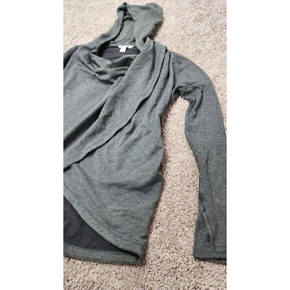 Athleta Hoodie Gray Purana Criss Cross Fleece Lined Sweatshirt XS - Picture 6 of 9